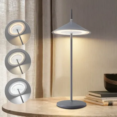 Image de ZMH Lampe de table Sans fil Lampe de chevet Batterie Led Lampe de table 1800mhA Rechargeable Touch Dimmable Moderne Lampe de table extérieure IP44 Etanche avec USB Gris pour balcon Jardin Table à manger Camping