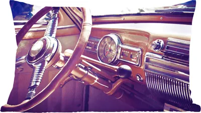 Produktbild von MuchoWow® Zierkissen Sofakissen Wohnzimmer Dekokissen 60x40 cm Mancave - Auto - Vintage - Lenkrad - Kopfkissen - Polster mit Foto