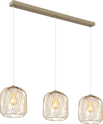 Produktbild von Globo Lighting Hängeleuchte Metall sandfarben matt, Metallgeflecht sandfarben matt, Metallgeflecht weiß matt, Kabel PVC weiß, Höhe kürzbar, LxBxH: 840x180x1500mm, exkl. 3x E27 40W 230V
