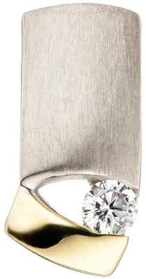 Produktbild von Anhänger Halsschmuck mit Zirkonia weiß 925 Silber teilvergoldet mattiert