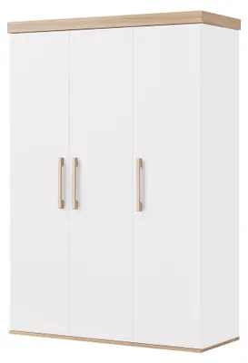 Produktbild von roba Kinderkleiderschrank „Jimmy“ - 3-türiger Kleiderschrank für Baby- & Kinderzimmer - Mit Soft-Close Funktion, Kleiderstange & 6 Einlegeböden - Massivholzgriffe - Weiß / Eiche