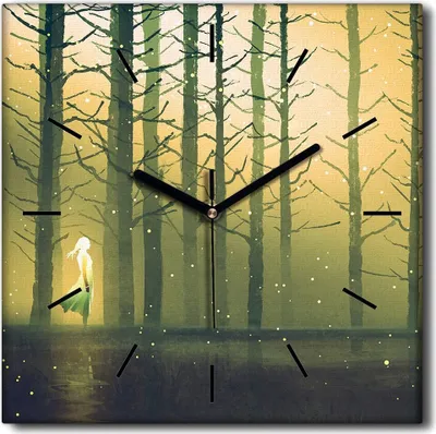 Produktbild von Coloray Uhr auf Leinwand 30x30 cm Wand Uhr Dekoration Wohnzimmer Segeltuch schwarze Hände -Waldlandschaftslicht.