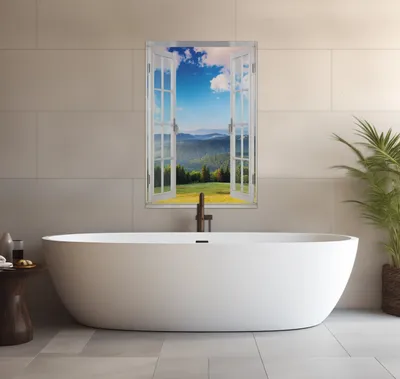 Produktbild von Wallario wasserfestes Poster selbstklebend 91,50 x 61 cm, Berglandschaft im Gebirge unter blauem Himmel, Badezimmerposter Spritzschutz mit Hochglanzoberfläche in Glasoptik