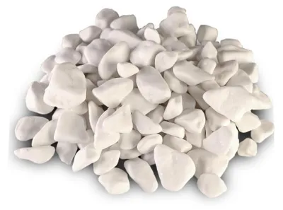 A pile of white, smooth, irregularly shaped stones.