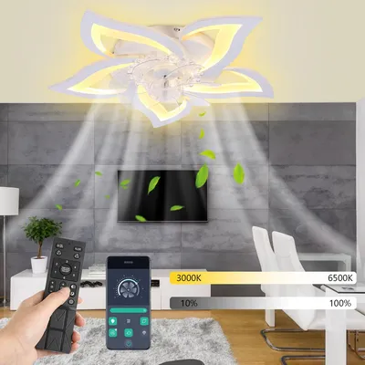 Produktbild von LED Deckenleuchte 75W Moderne LED-Deckenleuchte mit Lüfter, LED Deckenventilator, 3-Farbwechsel und 3 Geschwindigkeiten,Regelung der Innentemperatur