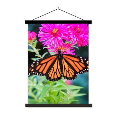 Produktbild von MuchoWow® Textilposter Schmetterling - Botanisch - Blume 60x80 cm mit schwarzem Rahmen - Plakathalter