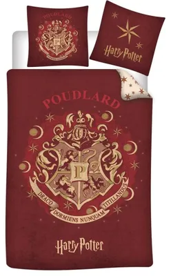 Immagine prodotto di Set di biancheria da letto reversibile Harry Potter Hogwarts - Rosso e bianco - 140 cm x 200 c
