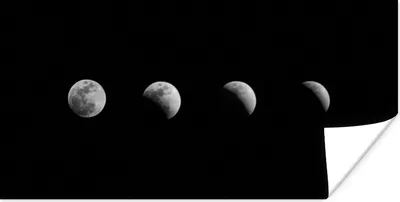 Produktbild von MuchoWow® Poster Schwarz - Weiß - Mond - Mondphase - Weltraum 40x20 cm - Poster für die Wand - Poster Schlafzimmer
