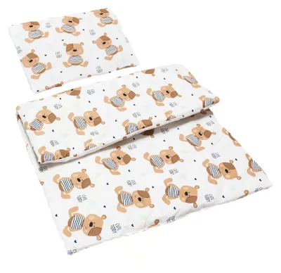 Immagine prodotto di Set a due pezzi per passeggino, culla o lettino, composto da: coperta e cuscino a forma di orsetto