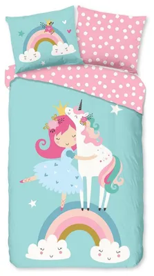 Productafbeelding van Good Morning Kinderdekbedovertrek "eenhoorn met regenboog" - Multi - (140x200/220 cm) - Katoen