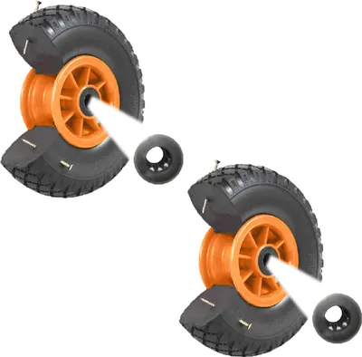 Produktbild von 2x Sackkarrenrad PolyurethanRad 260x85 mm 3.00-4 75 mm zentrierte Nabe Ø 20 mm orange Vollgummi Bollerwagen