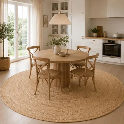 Produktbild von Naturfaser Teppich Handgefertigt Jute Salsa Natur Beige Rund, Größe:120 cm Rund
