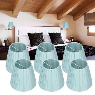 6er Set Stoff-Lampenschirme, Fassform, Blau, für Tisch- & Stehleuchten