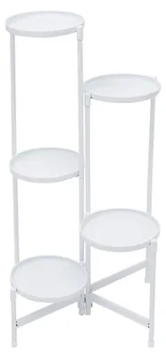 Produktbild von 5-stufiger Metall-Blumenständer, mehrstöckiger Pflanzenständer für Balkon-Dekoration mit 9 kg Tragfähigkeit pro Ebene und 19,7 cm rundem Tablett, Blumenregal für Gärten und Innenräume