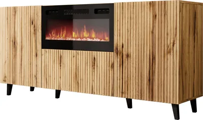 Produktbild von MIRJAN24 Kommode Vamos 180 mit Kamin, Stilvoll Schlafzimmer Kollektion, Highboard, Modern Sideboard (Farbe: Wotan / Schwarz Füße)