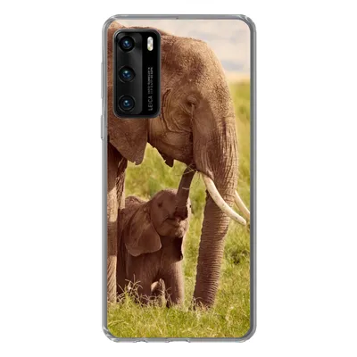 Produktbild von MuchoWow® Handyhülle Schutzhülle Hülle für Huawei P40 Elefant - Gras - Jung - Rüssel Silikon Softcase Handy Hülle - Handytasche
