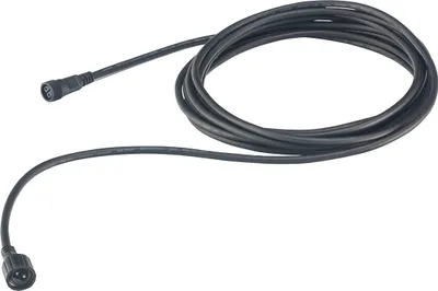 A coiled black extension cord with two connectors on a white background.