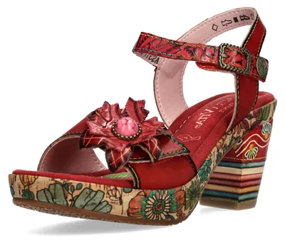 Produktbild von Laura Vita Damen Sandalette Blüte Schmuckstein Kork NELLAO 31, Größe:39 EU, Farbe:Rot