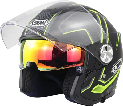 Imagen del producto de Casco para motocicleta, 3/4, eléctrico, con doble visor, diseño de media cara, en color  y amarillo