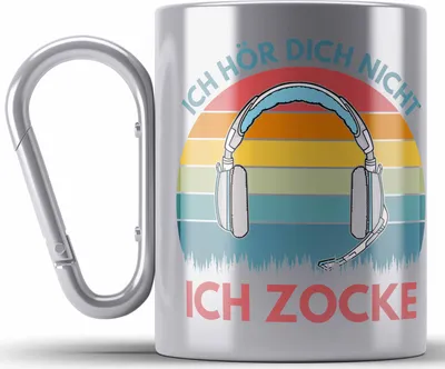 Produktbild von Trendation - Zocker Edelstahl Tasse Karabiner Geschenk Ich Höre Dich Nicht Ich Zocke Gamer Geschenkidee (Silber)