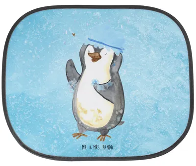 Produktbild von Mr. & Mrs. Panda Sonnenschutz Auto Pinguin Duschen - Eisblau - Geschenk, saugnapf, Neustart, Sonnenblende, Motivation, Singen, Hitzeschutz, Duschkonzert, Pinguine