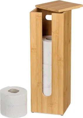 Produktbild von Famanu Toilettenpapierhalter mit Deckel für 4 Rollen - Freistehender WC-Rollenhalter - HBD: 42x135x135 cm - Natürlicher Toilettenpapierhalter