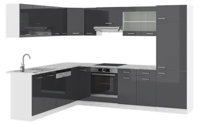 Produktbild von Eckküche Vicco R-Line Anthrazit Hochglanz/Weiß 287 x 227 cm, AP Marmor, Model 29232