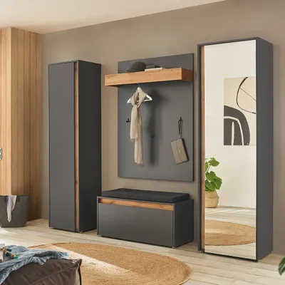 Produktbild von Garderoben Set in anthrazit mit Eiche CRISP-61, 4-teilig modern
