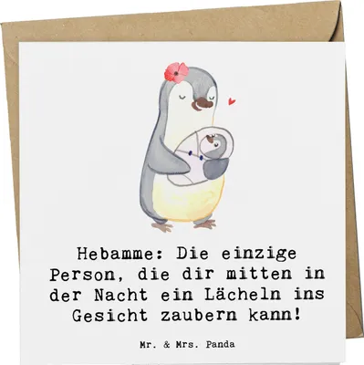 Produktbild von Mr. & Mrs. Panda Glückwunschkarte Hebamme Lächeln - Weiß - Geschenk, Klappkarte, anlasskarte, faltkarte, doppelkarte, Grußkarte, Geburtshilfe, handgefertigte Geschenke