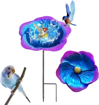 Produktbild von Vogelbad, Blumenform, lila, winterfest, mit Erdspieß, für Garten und Vögel