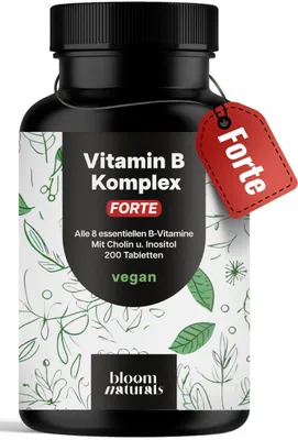 Produktbild von Bloom Naturals Vitamin B Komplex, 200 Tabletten, alle 8 B-Vitamine