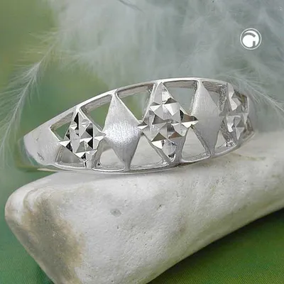 Produktbild von Gr. 55 - Ring 7mm Muster ausgestanzt matt-glänzend diamantiert rhodiniert Silber 925 Ringgröße 55