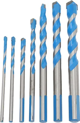 Image de 7PCS Carbide Drill Bits Straight Shank Spiral Drilling Set for Ceramic Wall Concrete Wood Blue Coating 3?12
