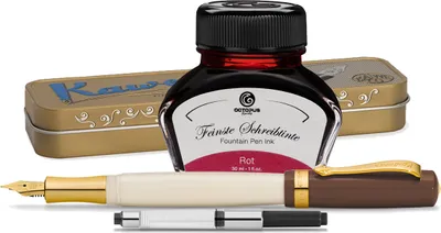 Obrázek produktu pro Plnicí pero Kaweco Student s 30 ml inkoustu do plnicího pera, konvertorem a kovovým pouzdrem 20's Jazz, červené