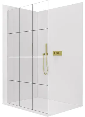 Produktbild von CERANO - Duschabtrennung Walk-in Crystal L/P - 8 mm - stützrahmenlose Konstruktion - goldfarben, Industrieglas - 150x200 cm
