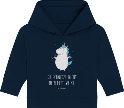 Produktbild von Mr. & Mrs. Panda Organic Baby Hoodie Einhorn Fitness 12. - 18. Monat - French Navy - Geschenk, Fitnessstudio, Unicorn, Gym, Kapuzensweatshirt, Kapuzenshirt, Sport