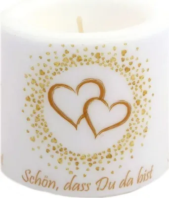 Produktbild von Kerze rund Cute Golden Hearts - Goldene Herzen Ø 8cm, Höhe 7,5cm