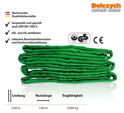 Produktbild von Dolezych Rundschlinge Länge 1m / Durchmesser 2m gestreckt 2t U-Lage 4t mit Doppelmantel - 5142522