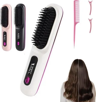 Produktbild von Wireless Haarbürste für kurzes Haar, wiederaufladbare Stilbürste, tragbare elektrische Haarbürste, langlebig und pflegendes Design für alle Haarpflege