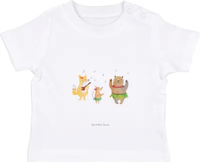 Produktbild von Mr. & Mrs. Panda Organic Baby Shirt Waldtiere Picknick 0. - 6. Monat - Weiß - Geschenk, Kurzarmshirt, Wald, Lustige Sprüche, Maus,  T-Shirt, Eichhörnchen, Igel, Fuchs