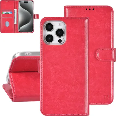 Produktbild von TUNIQ iPhone 16 Pro Max Book type case - Card holder for 3 cards - Magnetic closure - Hot Pink