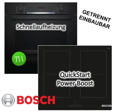 Produktbild von Herdset BOSCH Backofen EcoClean Teleskopauszug + Induktionskochfeld Booster autark 60 cm