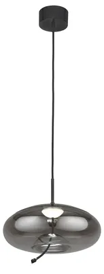 Image de Suspension LED, métal noir, verre fumé, H 150 cm