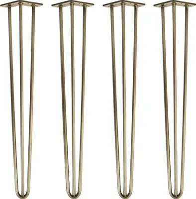 Immagine prodotto di Natural Goods Berlin Gambe HAIRPIN, gambe a forcina, gambe per mobili, gambe per tavoli, oro antico, 71 cm, 3 montanti, 4 pezzi