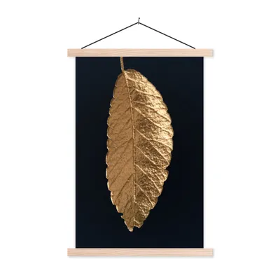 Produktbild von MuchoWow® Textilposter Blätter - Schwarz - Gold - Luxus - Natur 120x180 cm mit holzfarbenen Rahmen - Textil-Plakat