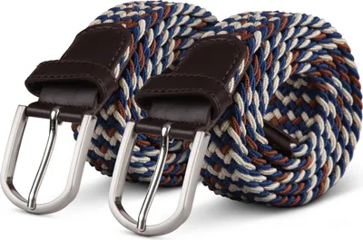 Immagine prodotto di cintura elastica hemmy (confezione da 2) 105cm "beige/blu/marrone" cintura intrecciata molte varianti - cintura in tessuto elastico cintura elastica senza fori unisex