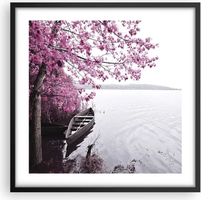 Produktbild von Gerahmtes Poster - Schwarzer Rahmen - See Rosa Bäume - 50x50 cm - Wand Bild - Wanddeko - Wandbilder - Kunstposter - Wandposter - Bilderrahmen - Bilder - Kunstdruck - Wandbild - P2BAC50x50-4147