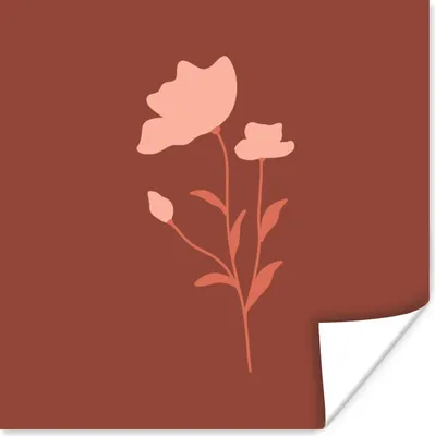 Produktbild von MuchoWow® Poster Illustration einer rosa Blume mit einem braunen Hintergrund 50x50 cm - Wohnzimmerdekoration