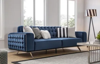 Zdjęcie produktu dla Klasyczna sofa trzyosobowa chesterfield luksusowe kanapy niebieskie sofy 3-osobowe