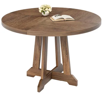 Productafbeelding van Eettafel van massief hout, 120 cm, geschikt voor 4-6 personen, met houten onderstel, in landelijke stijl, bruin